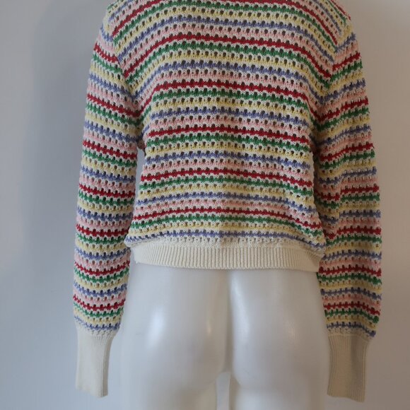 Womens Zara Ivory Rainbow Striped Open Knit Pointelle Cardigan Sweater S - Picture 10 of 15
